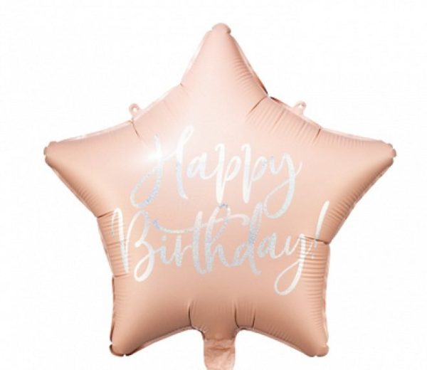 18'' ΜΠΑΛΟΝΙ HAPPY BIRTHDAY ΑΣΤΕΡΙ ΡΟΖ ΠΟΥΔΡΑΣ