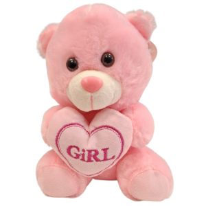 ΛΟΥΤΡΙΝΟ ΑΡΚΟΥΔΑΚΙ "GIRL" ΡΟΖ ΜΕ ΚΑΡΔΙΑ (22CM)