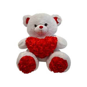 ΛΟΥΤΡΙΝΟ ΑΡΚΟΥΔΑΚΙ ΛΕΥΚΟ ΜΕ ΚΑΡΔΙΑ ΚΑΙ ΚΟΚΚΙΝΑ ΤΡΙΑΝΤΑΦΥΛΛΑ (50CM)