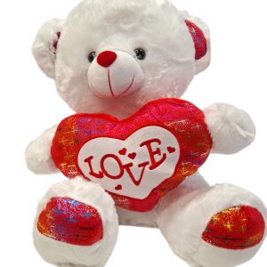 ΛΟΥΤΡΙΝΟ ΑΡΚΟΥΔΑΚΙ ΛΕΥΚΟ ΜΕ ΚΑΡΔΙΑ "LOVE" ΚΑΙ GLITTER (40CM)