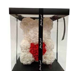 ROSE BEAR "ΑΡΚΟΥΔΑΚΙ" ΛΕΥΚΟ ΜΕ ΚΑΡΔΙΑ ΚΟΚΚΙΝΗ (30CM)
