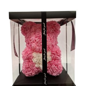 ROSE BEAR "ΑΡΚΟΥΔΑΚΙ" ΡΟΖ ΜΕ ΚΑΡΔΙΑ ΛΕΥΚΗ(30CM)