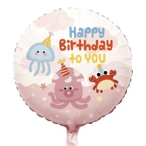 18" ΜΠΑΛΟΝΙ "HAPPY BIRTHDAY ΘΑΛΑΣΣΙΑ ΖΩΑΚΙΑ" (ΡΟΖ)